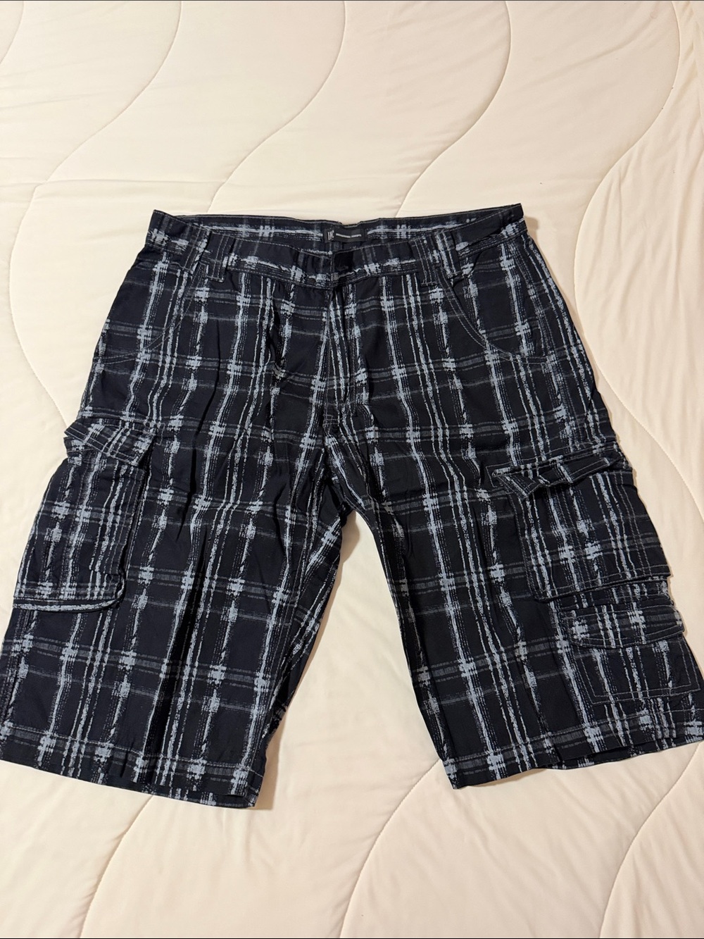INC International Concepts Black Plaid Cargo Shorts